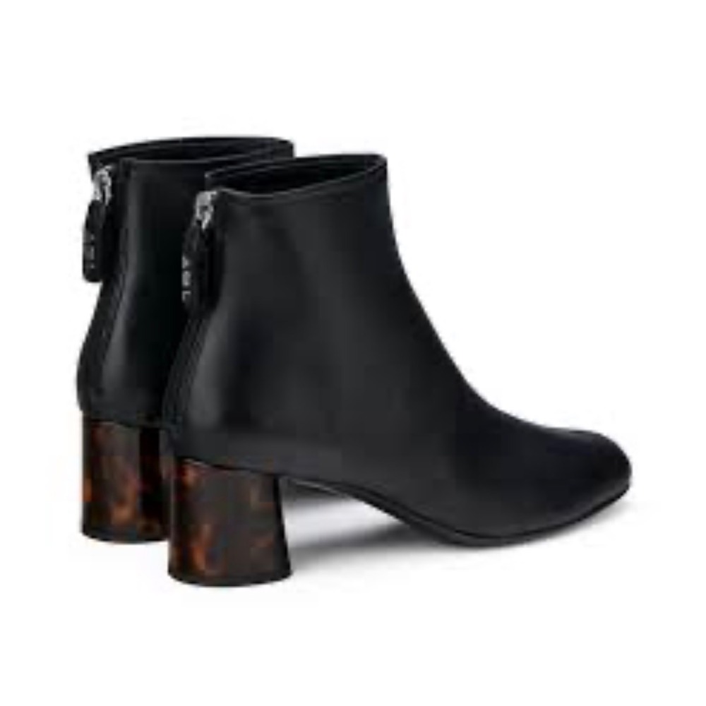 AGL Vera Percious Black Leather Ankle Boots Tortoiseshell Block Heel Size 38.5